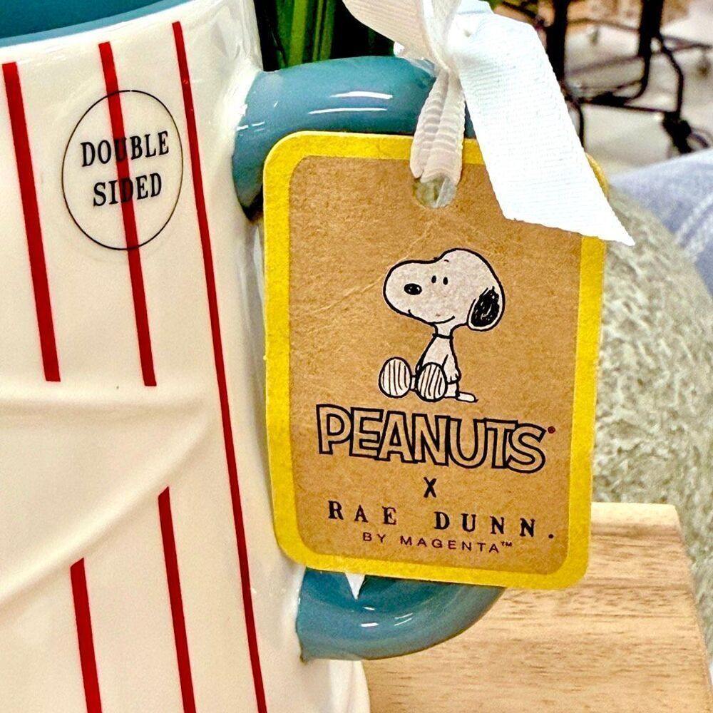 NWT Gorgeous Rae Dunn Peanuts Snoopy Play Ball Baseball Double Sided Big Mug - Picture 2 of 12